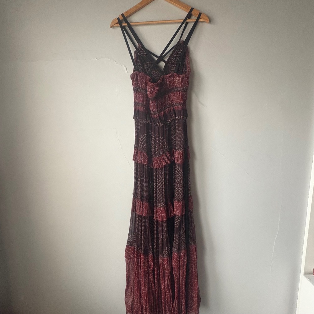 Ulla Johnson Agathe Gown Garnet Silk Crinkle Chiffon Tiered‎ Maxi Dress Size 4 - Picture 10 of 13